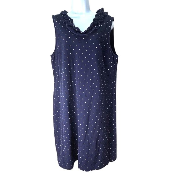 Talbots Dresses & Skirts - Talbots Navy Polka Dot Sleeveless Knee Length Dress w/Ruffle Neckline XL READ